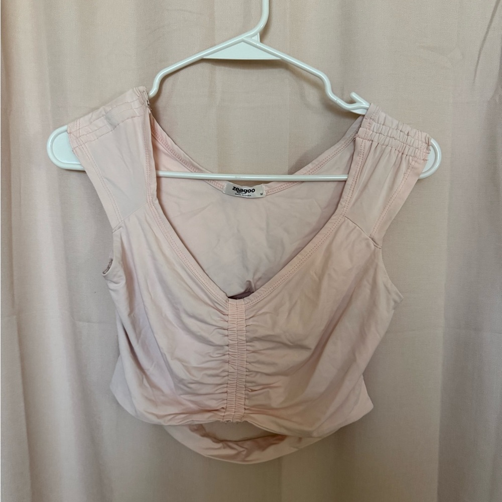 Zeagoo Light Pink Back Cut-Out Top
